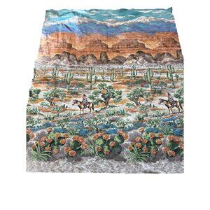 Vintage Western Blanket Native American Desert Mountain Scene Acrylic 84" x 70"